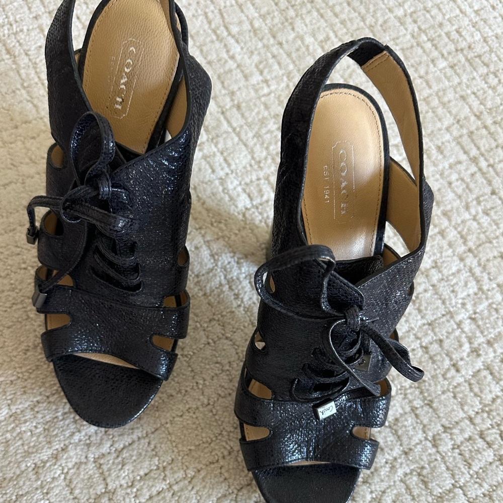 Coach Black Strappy Heels with Lace-Up Design